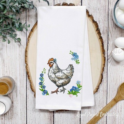 Chicken with Forget-Me-Nots Set Machine Embroidery Designs