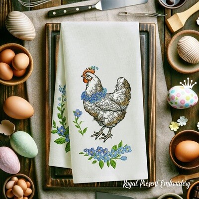 Spring Hen with Forget-me-nots set Machine Embroidery Designs