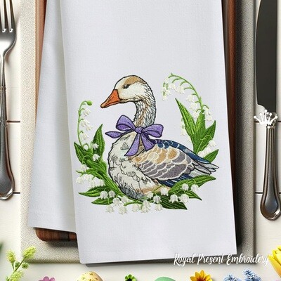 Garden Grace: Goose with Lilies of the Valley Machine Embroidery Design