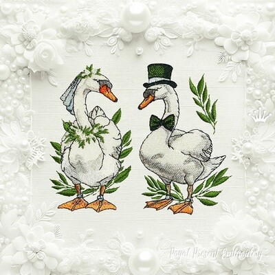 Swans Bride and Groom set small machine embroidery designs