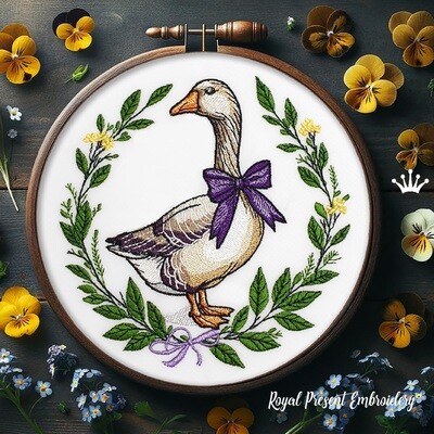 Goose with Bow Machine Embroidery Design