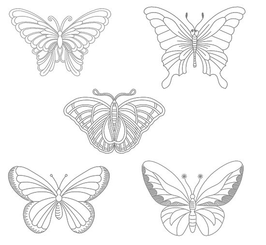 Set of Machine Embroidery Designs Five butterflies