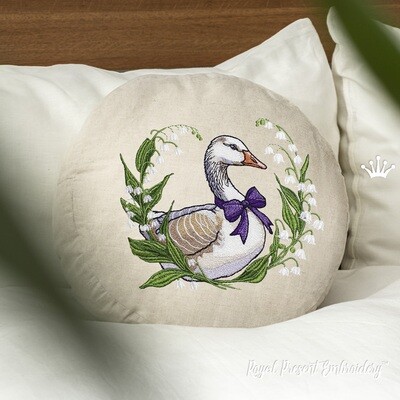Goose in a wreath of lilies of the valley Large machine embroidery design