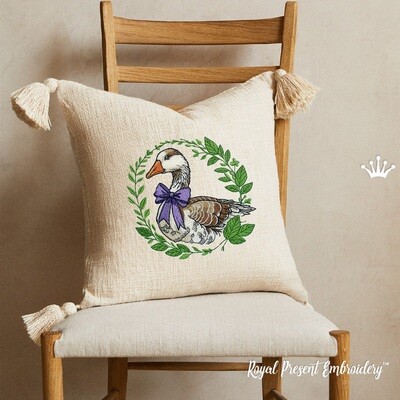 Meadow Goose in a wreath Large machine embroidery design