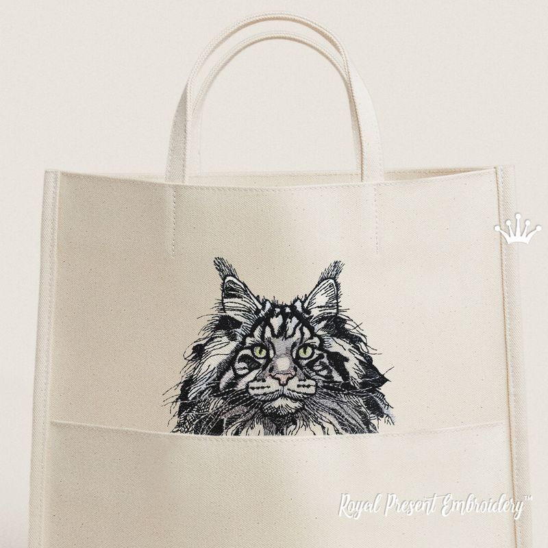 Maine Coon Cat Portrait Medium machine embroidery design