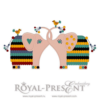 Cute Elephants Machine Embroidery Design