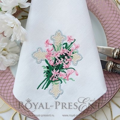 Machine Embroidery Design Easter Cross with lilies - 2 sizes