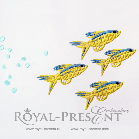 Machine Embroidery Design Group of yellow fish - 2 sizes