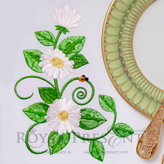 Beautiful daisies corner Machine Embroidery Design - 3 sizes