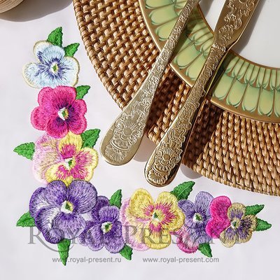 Machine embroidery design Romantic Pansies Floral Corner - 2 sizes