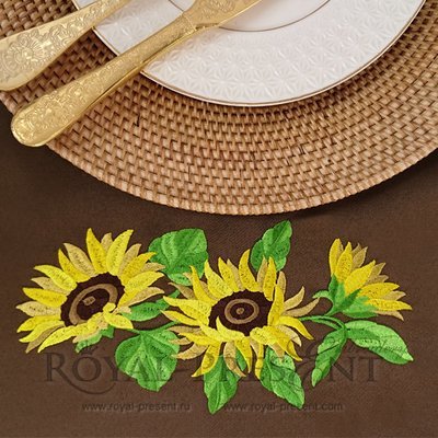 Machine Embroidery Design Yellow Sunflowers - 5 sizes