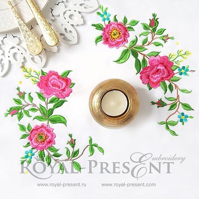 Set of Machine Embroidery Designs Corner Climbing Roses - 2 sizes