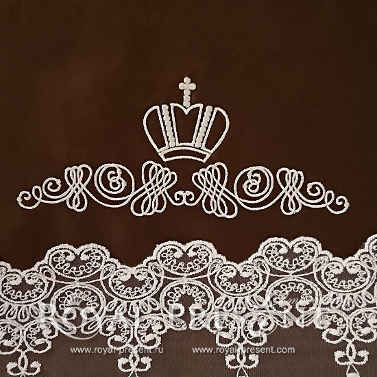 Machine Embroidery Design Vintage Damask ornament with crown II- 2 sizes