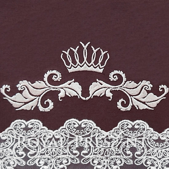 Machine Embroidery Design Vintage Damask ornament with crown VI- 2 sizes