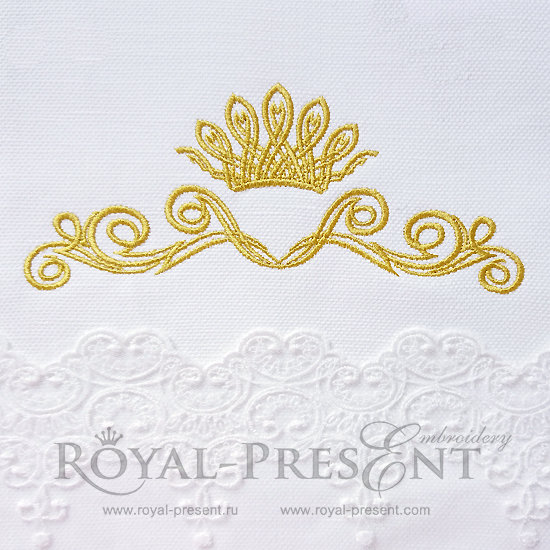 Machine Embroidery Design Vintage Damask ornament with crown IV- 2 sizes