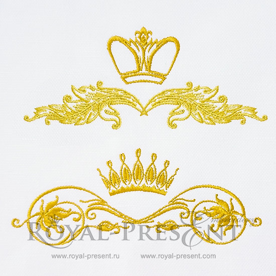 Machine Embroidery Designs Damask ornament with crown - 2 sizes