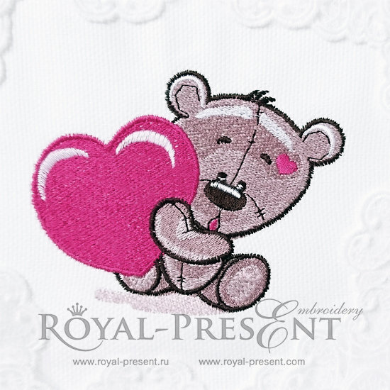 Machine Embroidery Design Cute Teddy Bear with heart - 2 sizes