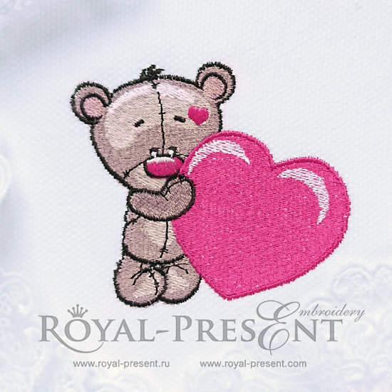 Machine Embroidery Design Teddy Bear with heart - 2 sizes