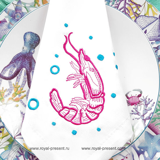 Shrimp Free Machine Embroidery Design - 3 sizes