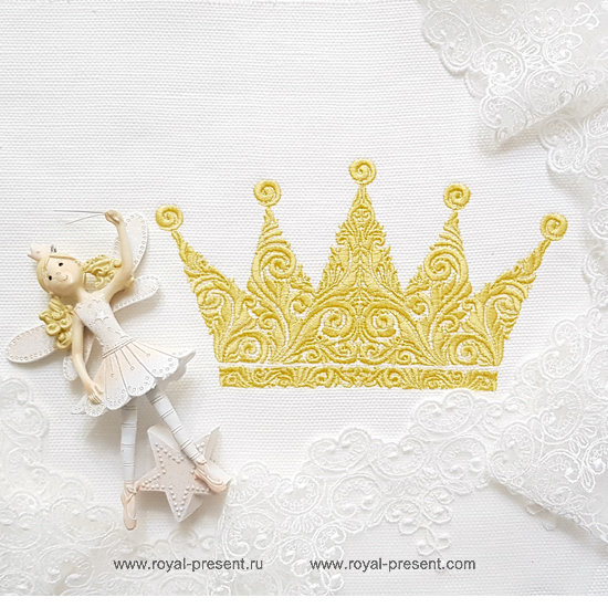 Ornate Crown Machine Embroidery Design - 4 sizes