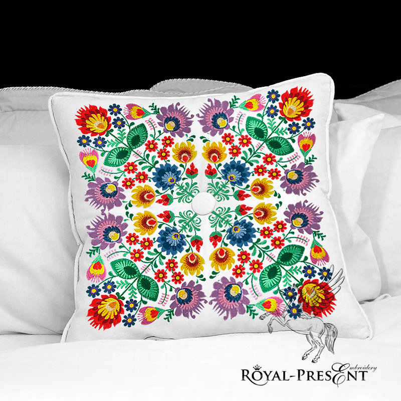 Polish Square Floral machine embroidery design - 5 sizes