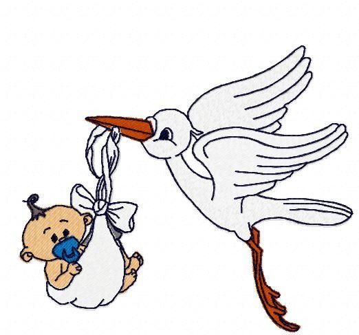 Newborn embroidery Animals embroidery design machine baby embroidery pattern file instant download Stork and Baby Boy embroidery design