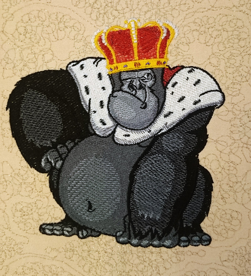 Machine Embroidery Design Formidable monkey in a crown - 3 sizes Machine Embroidery Design Formidable monkey in a crown - 3 sizes