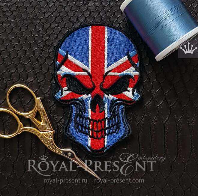 Great Britain Flag Skull Machine Embroidery Design Great Britain Flag Skull Machine Embroidery Design