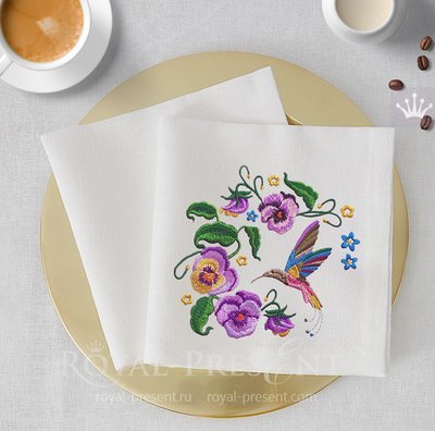 Violets and Hummingbird Machine Embroidery Design - 2 sizes