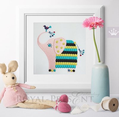 Machine Embroidery Design Cute Elephant - 2 sizes