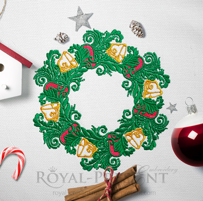 Christmas Wreath Machine Embroidery Design - 3 sizes | Royal Present ...