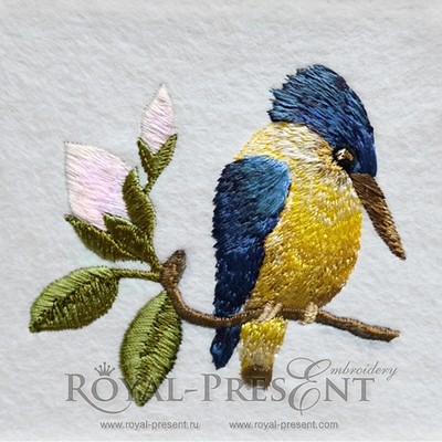 Long stitch machine embroidery design Forest Kingfisher