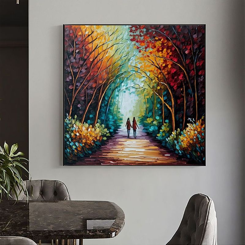 Hand-Painted Romantic Cityscape Canvas Wall Art �C 120x120cm