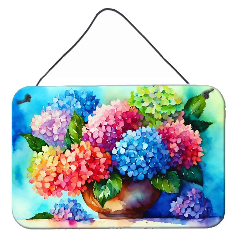 Hydrangeas Watercolor Wall Hanging Metal Sign 8x12 �C Multicolor