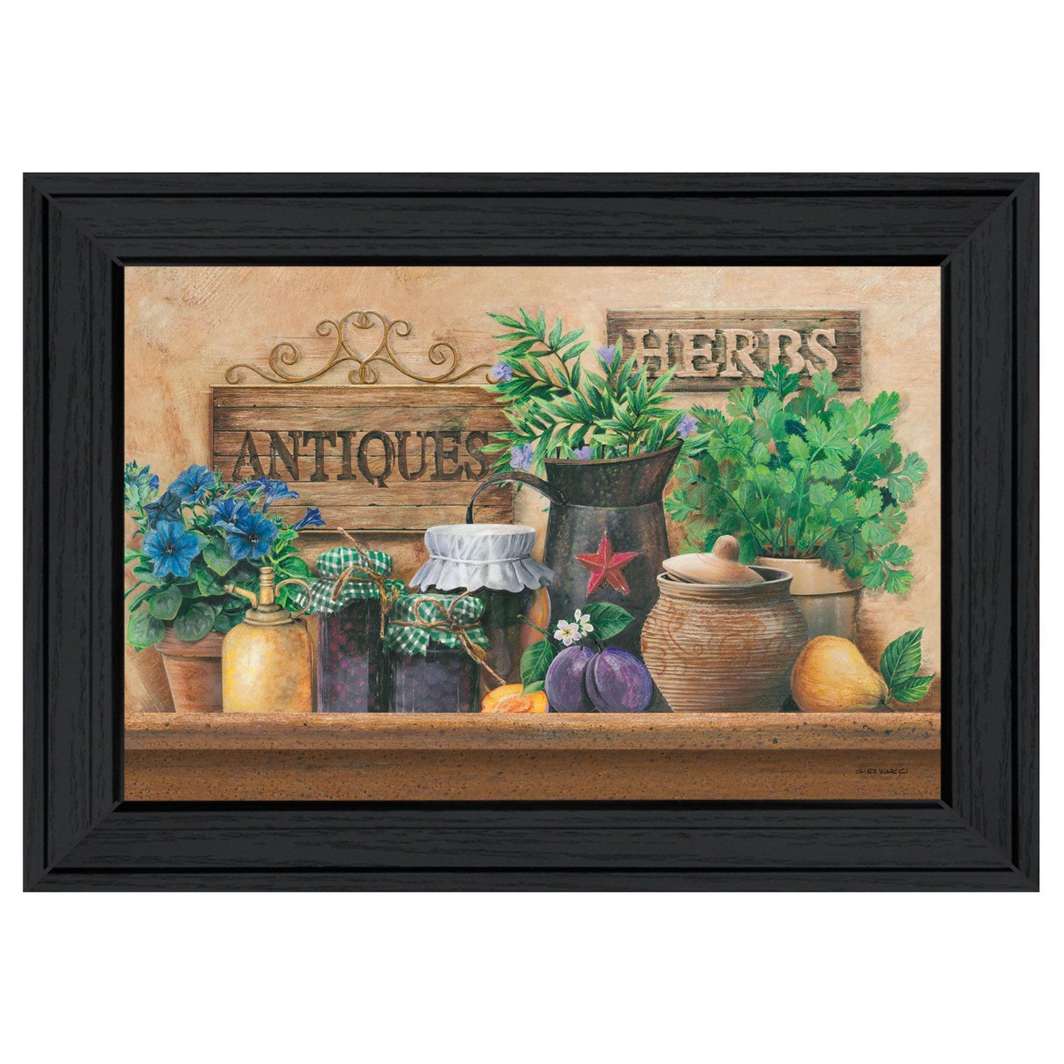 Antiques and Herbs by Ed Wargo, Framed Wall Art Poster �C Black