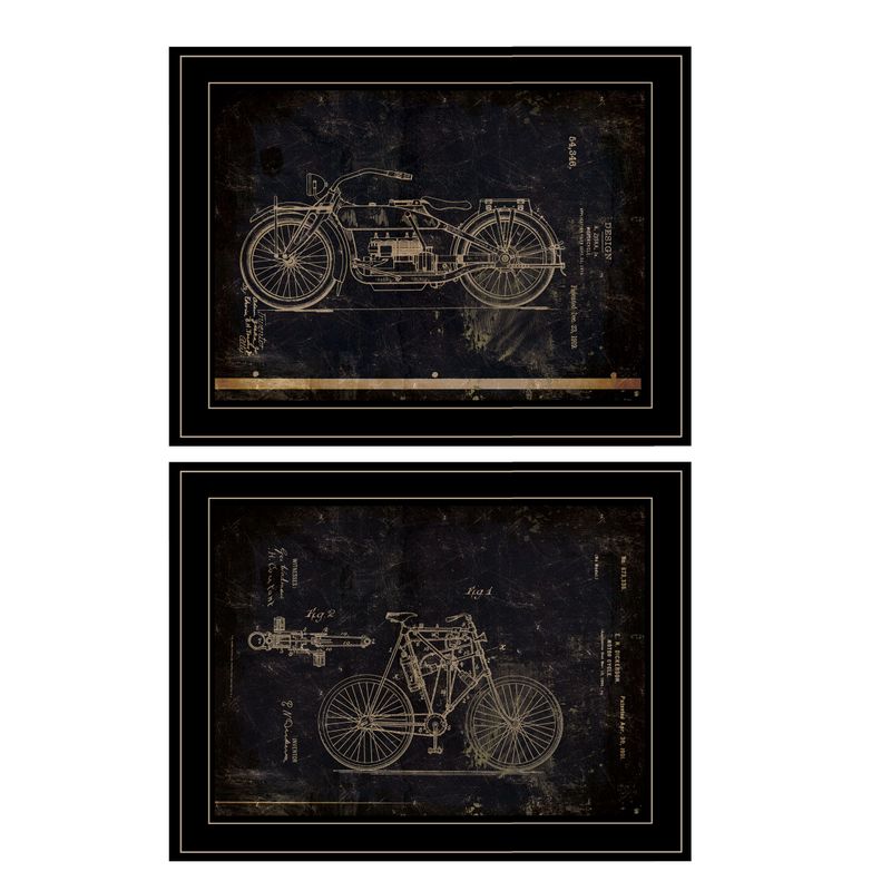 Motor Bike Patent I &amp; II 2pc Vignette by Cloverfield &amp; Co �C Black