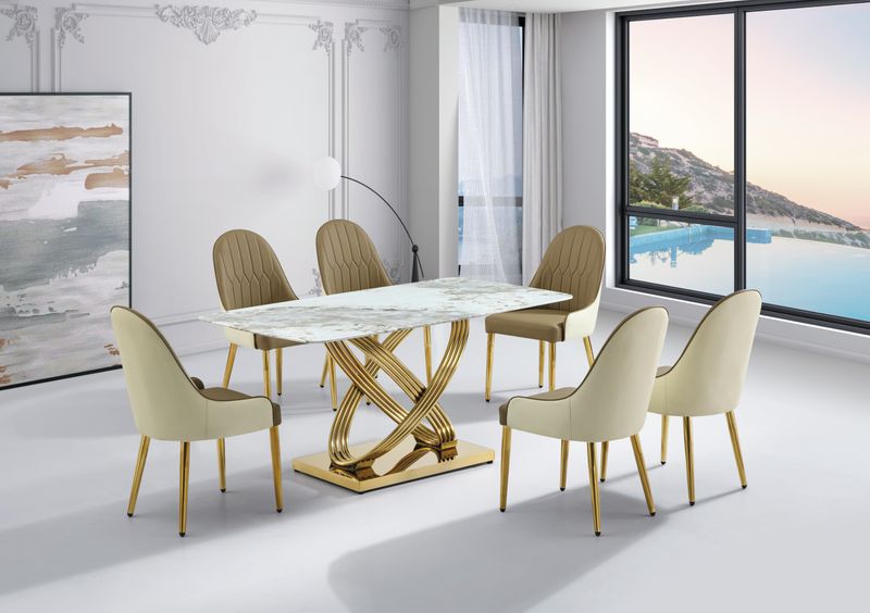 MAGNIFICO DINING TABLE WITH 6 CHAIRS, CREAM&amp;GOLD, GREY&amp;SILVER AVAILABLE