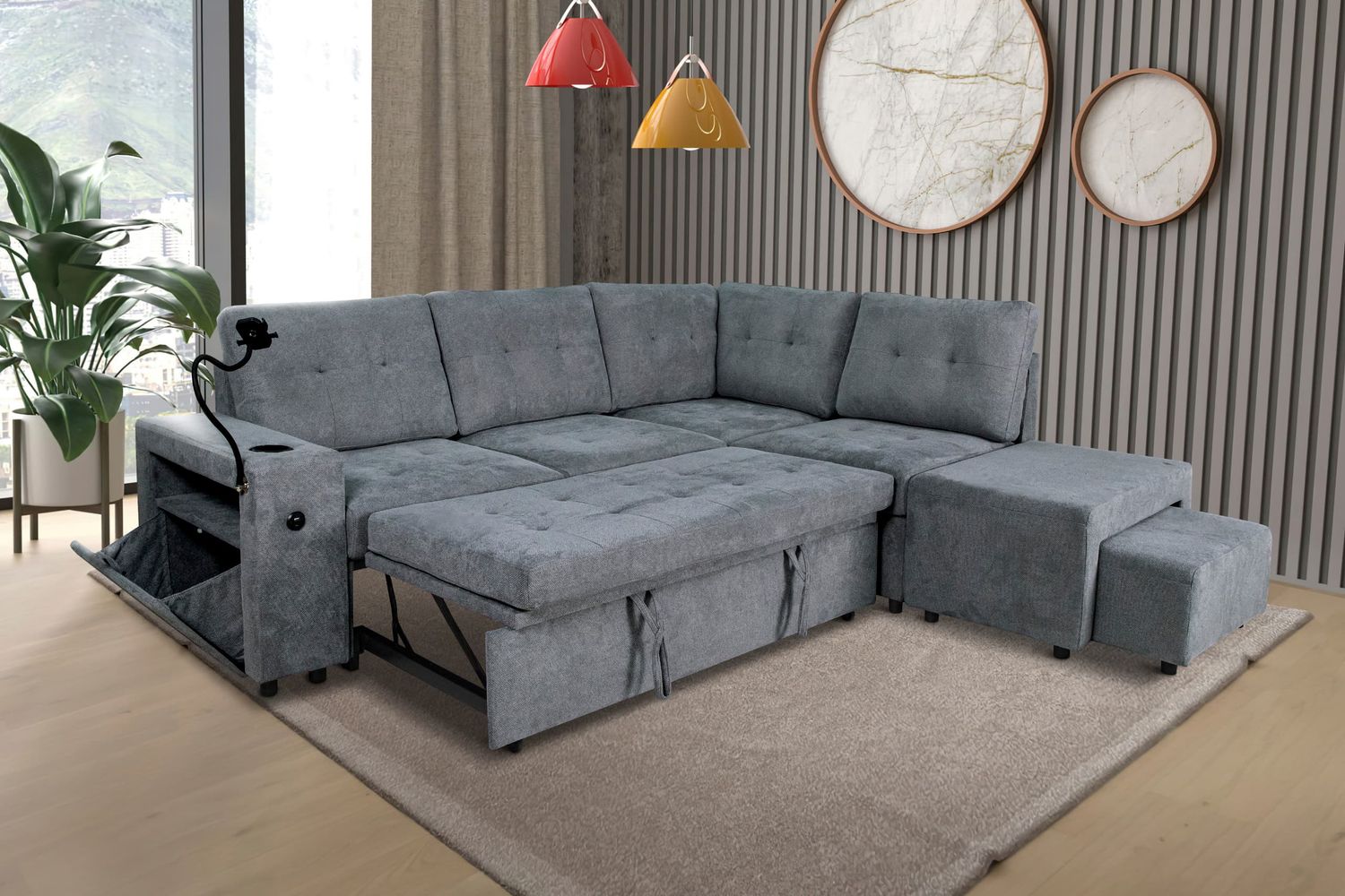 AVERRA CORNER SOFA BED GREY &amp; CREAM