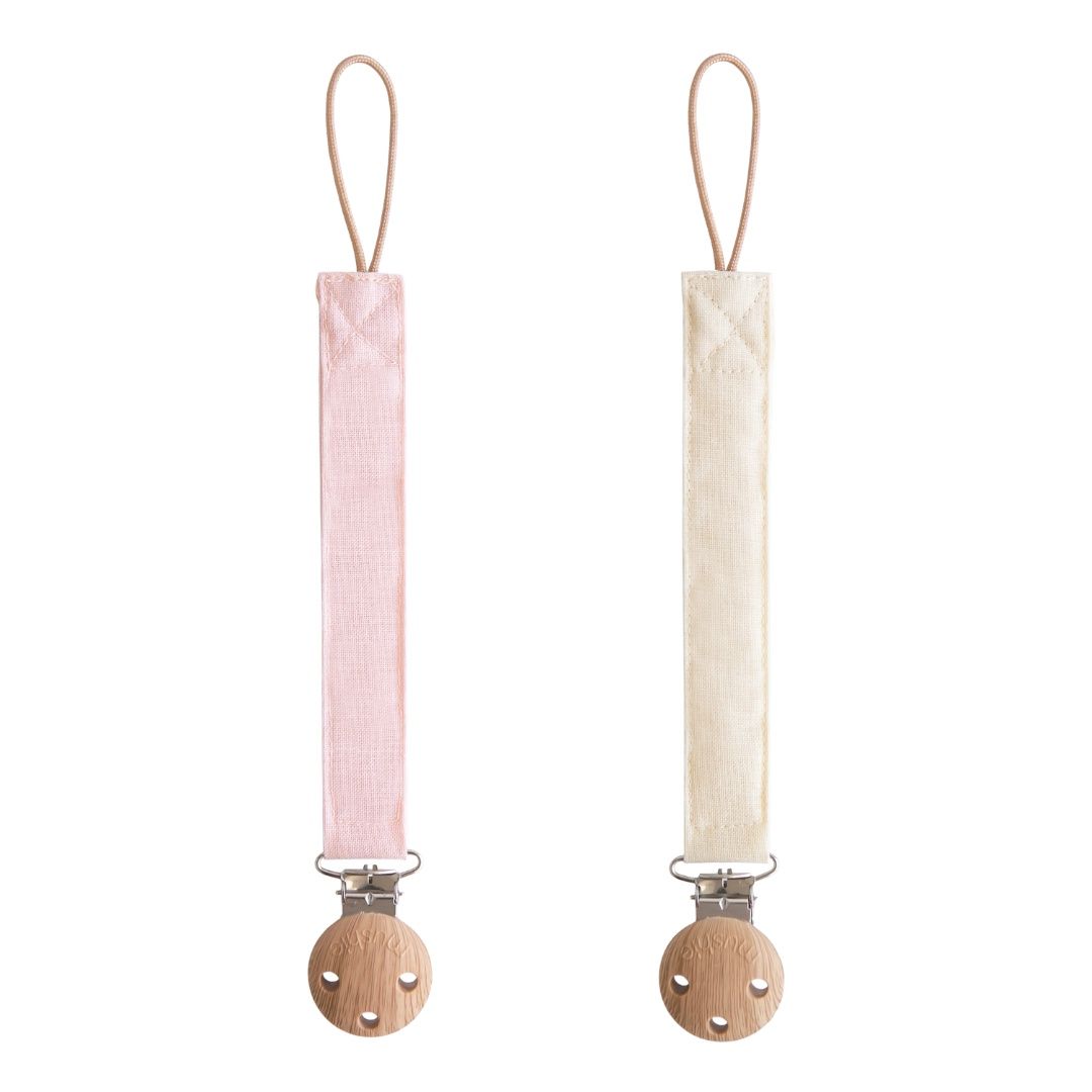 MUSHIE - pacifier clip linnen - 2 pack - Blush/Cream