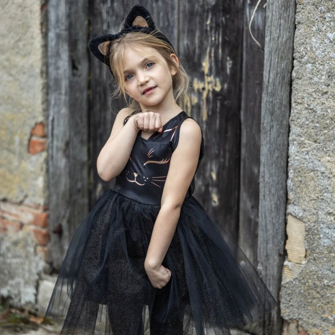 Black cat dress + headband, Maat: 3-4 jaar