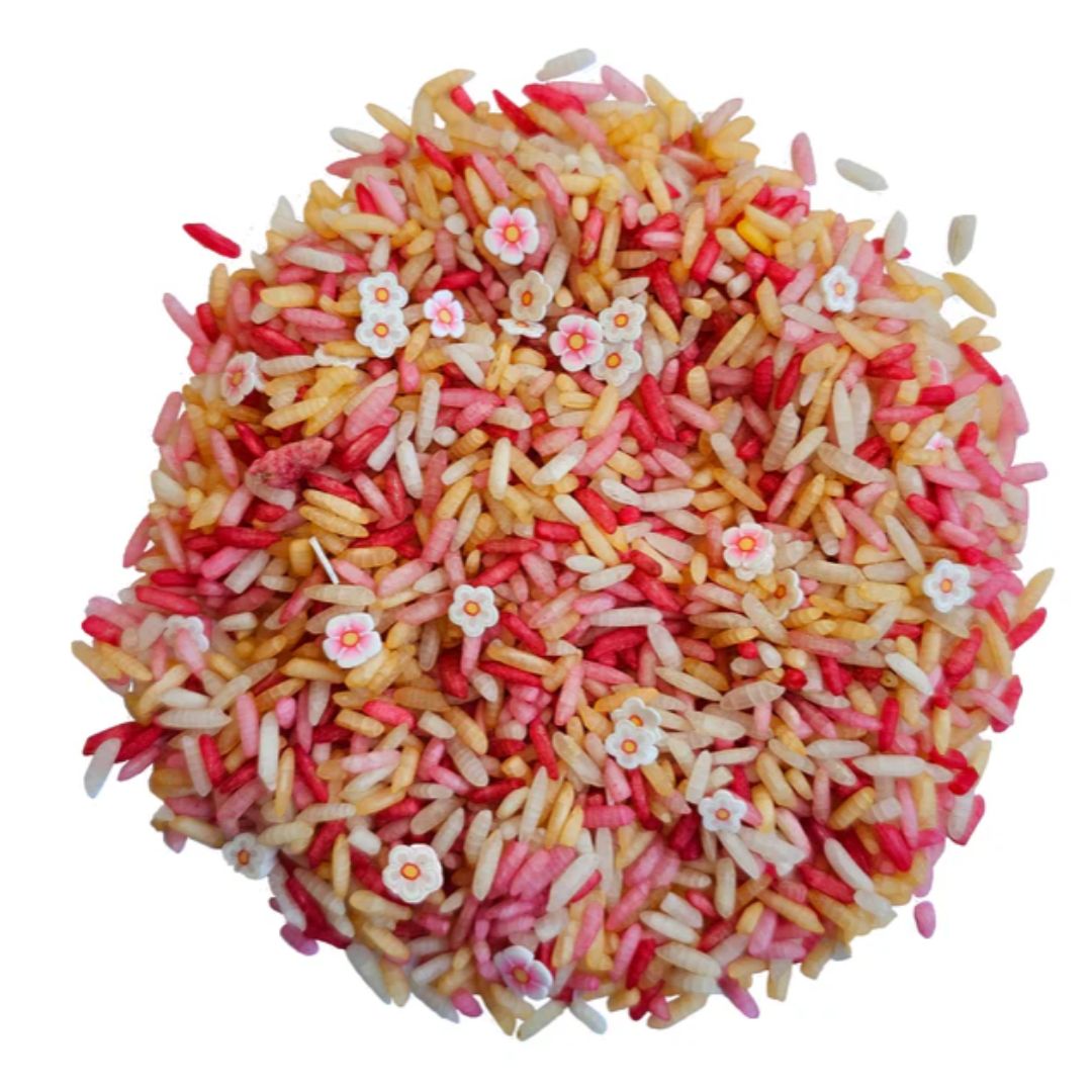 Speelrijst pink flower mix, Maat: 750 gram