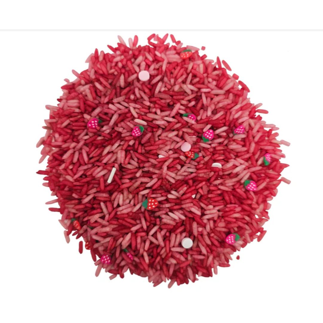 Speelrijst aardbeien mix, Maat: 750 gram