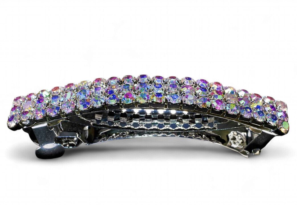 Iridescent 3 row crystal barrette - 2 per pack