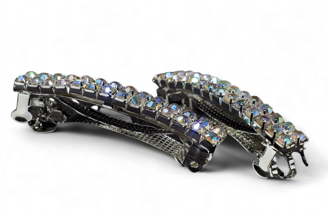 Iridescent 2 row crystal barette - 2 per pack