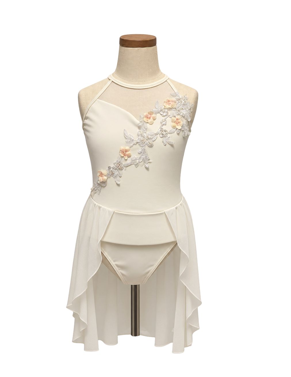 Floral Lyrical Bodysuit with Mesh Skirt, Colour: White, Size: Child Medium