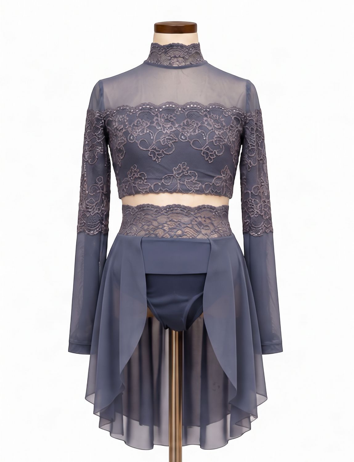 Lace Long Sleeve Two Piece Lyrical Costume, Colour: Navy Purple, Size: Child Large
