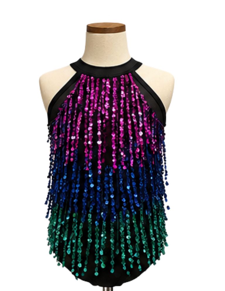 Mulit-colour Sequin Fringe Jazz Costume, Size: Child Intermediate