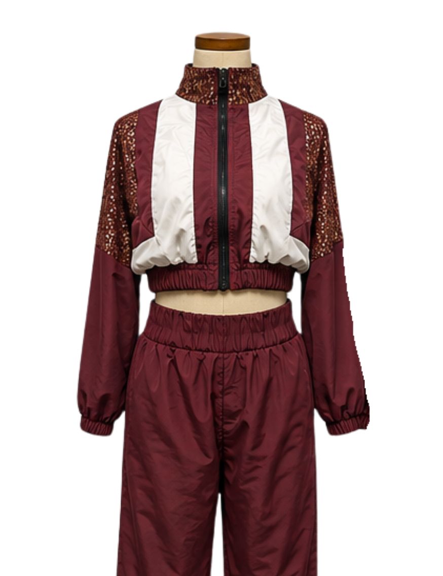 Burgundy &amp; Gold Track Suit HipHop Costume