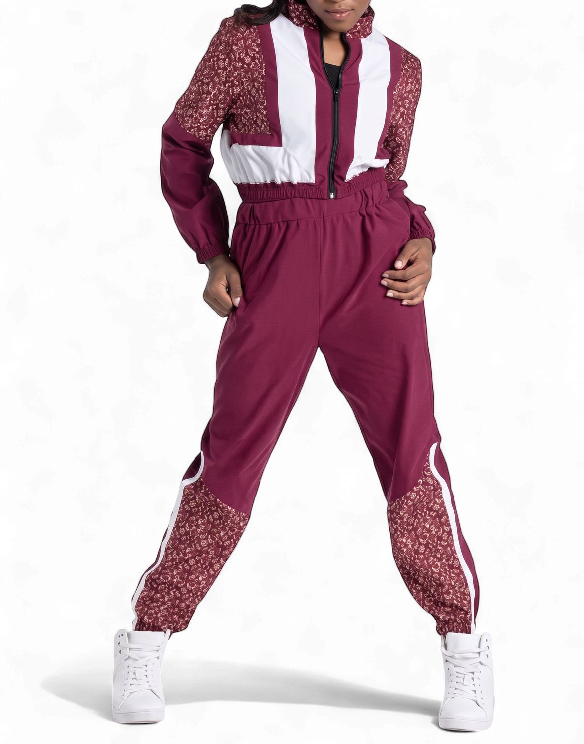 Burgundy &amp; Gold Track Suit HipHop Costume