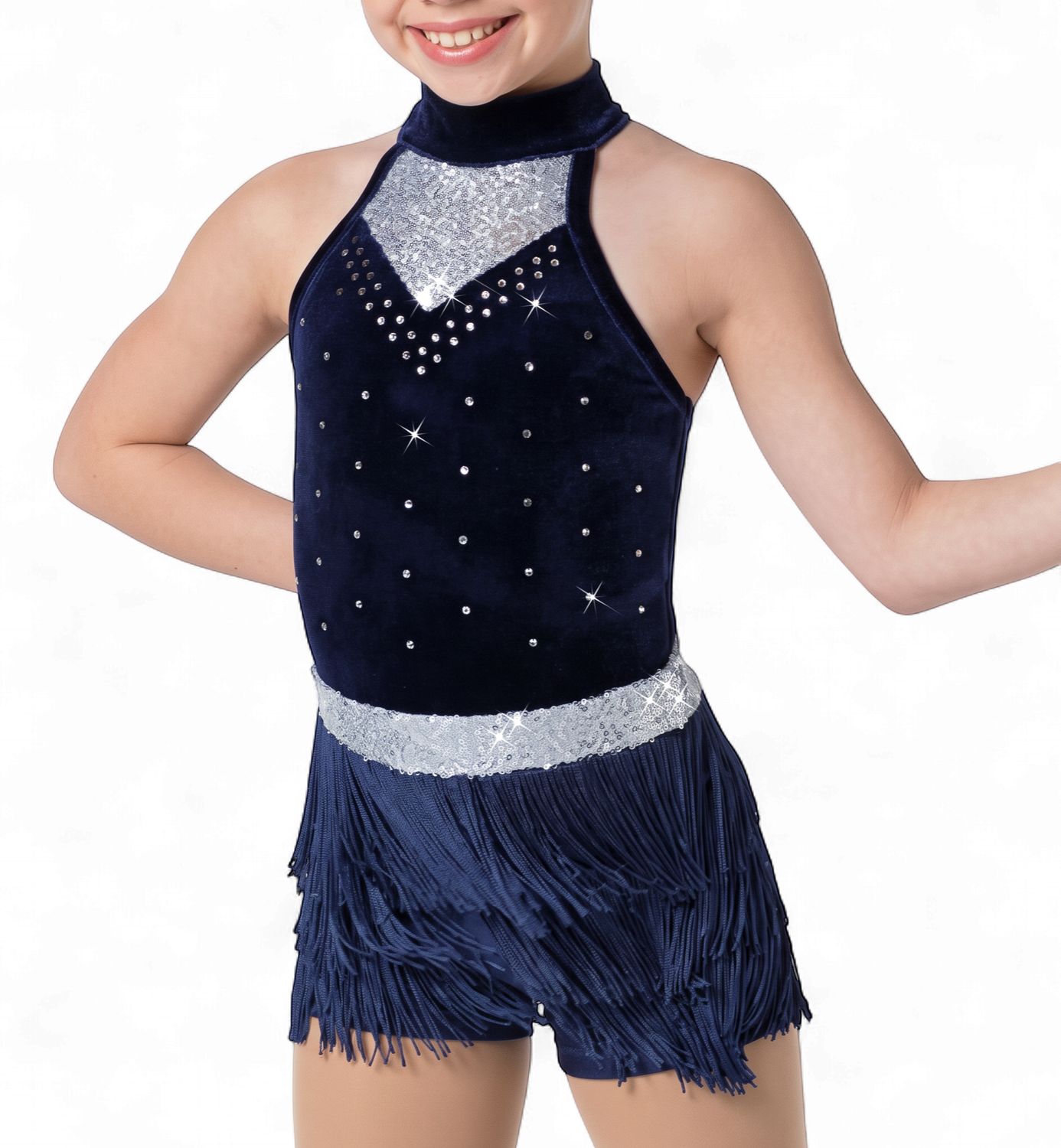 Mock Neck Velvet Fringe Jazz Costume
